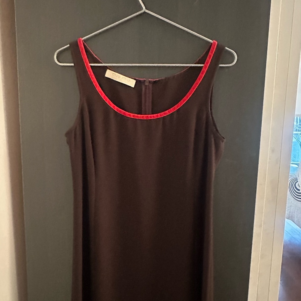 Miu Miu Vintage tailored Brown Midi Dress with Red Trim